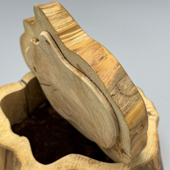 Vtg Hand Carved Tree Stump Trinket Box Removable Lid Mancave Cottagecore Deer - Picture 5 of 15